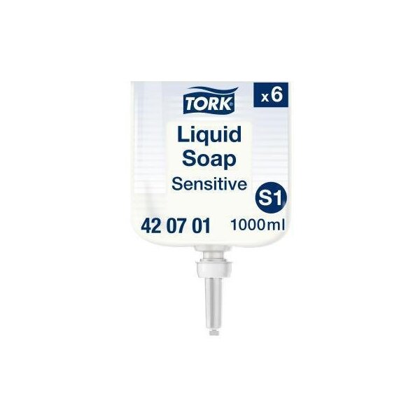 Tork Flüssigseife Tork extra mild neutral dermatologisch getestet Ausführung des Behälters: Flakon Material des Behälters: Kunststoff 6 x 1 l/Pack.