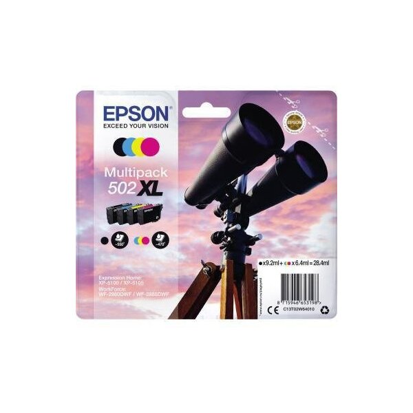 Epson Tintenpatrone Epson Originalzubehör 502XL ca. 550 Seiten schwarz ca. 3 x 470 Seiten farbig schwarz mehrfarbig 4 St./Pack.