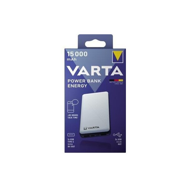 Varta Powerbank Varta Energy 74 x 138 x 21 mm (B x H x T) 2 x USB-A Micro-USB USB-C inkl. Micro-USB-Ladekabel weiß