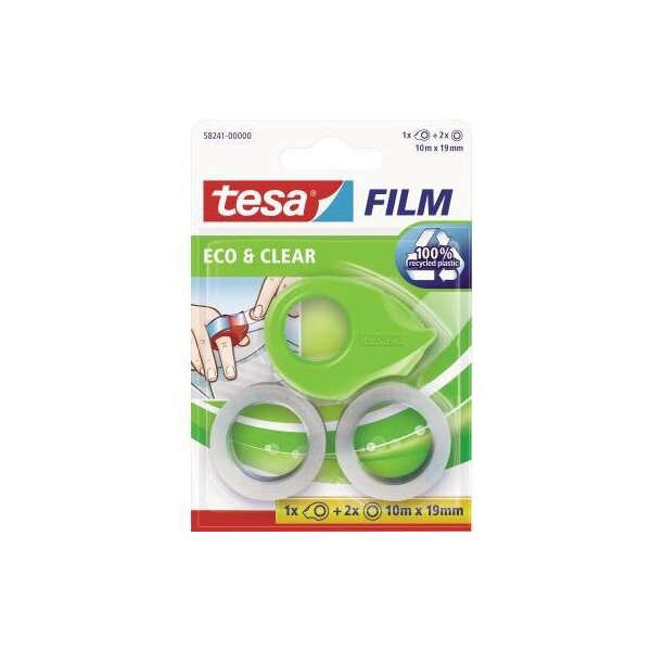 Tesa Handabroller tesa® Mini ecoLogo® nachfüllbar inkl. 2 Rollen tesafilm® Eco & Clear 19 mm x 10 m (B x L) ohne Lösungsmittel grün