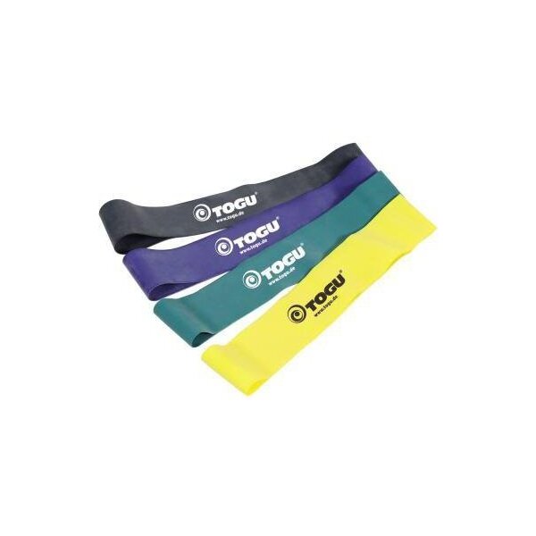 Togu Fitnessband TOGU Theragym Loop 4 Fitnessbänder (gelb = leicht grün = mittel blau = stark schwarz = extra stark) Latex