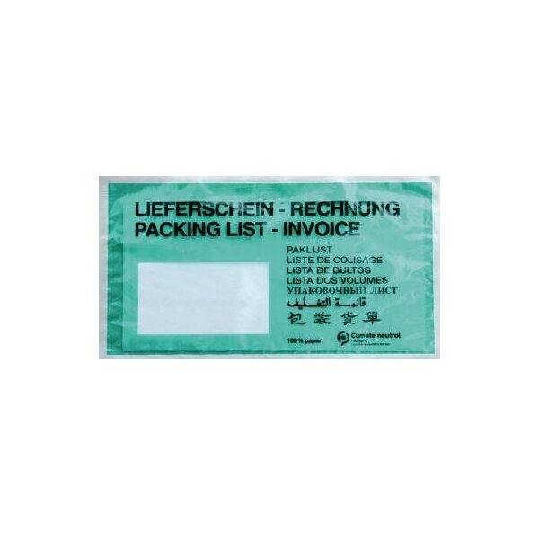 Neutralware Dokumententasche Lieferschein/Rechnung DIN lang 240 x 130 mm (B x H) Papier dunkelgrün 1.000 St./Pack.