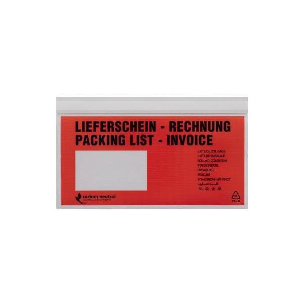 Unipack(tm) Dokumententasche UNIPACK(TM) Lieferschein Rechnung DIN lang LDPE/Siliconpapier rot 500 St./Pack.