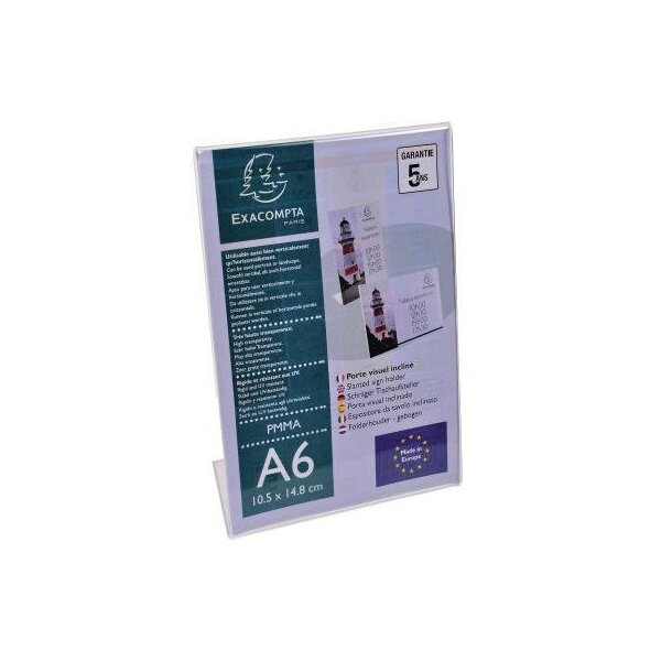 Exacompta Tischaufsteller Exacompta Office Exacryl 10,5 x 15,4 x 5,5 cm (B x H x T) DIN A6 beidseitig verwendbar Beschriftungsschild auswechselbar Acryl kristall