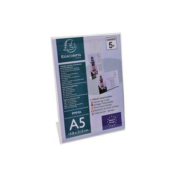 Exacompta Tischaufsteller Exacompta Office Exacryl 15 x 21,4 x 7,6 cm (B x H x T) DIN A5 beidseitig verwendbar Beschriftungsschild auswechselbar Acryl kristall