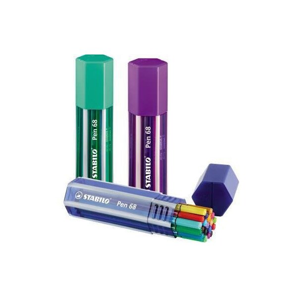Stabilo Fasermaler STABILO® 68 Big Pen Box 1mm farbig sortiert nicht auswaschbar 20 St./Pack.