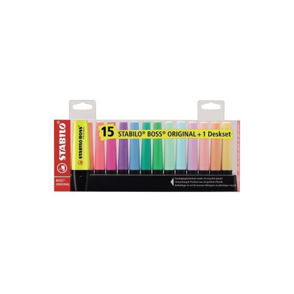 Stabilo Textmarker STABILO® BOSS® ORIGINAL 2-5mm farbig sortiert Keilspitze 15 St./Pack.