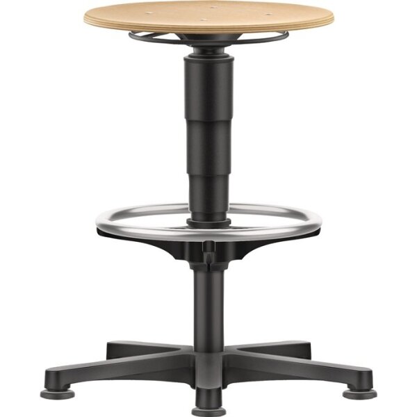 Bimos Drehhocker Bodengleiter und Fußring Buche natur Sitzhöhenverstellung 560-830 mm Holz