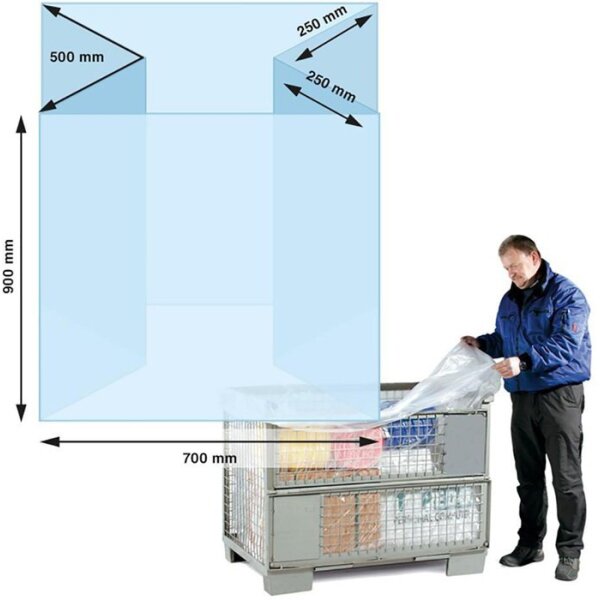 Transpak Seitenfaltensack Maße (B+SFxL) 700+500x900mm Stärke 90µ LPDE f.Viertelpalette