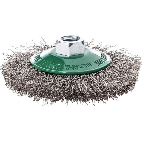 Lessmann Kegelbürste Ø 100 mm Drahtstärke 0,30 mm Edelstahl gewellt 10 mm 15000 min-¹ 1