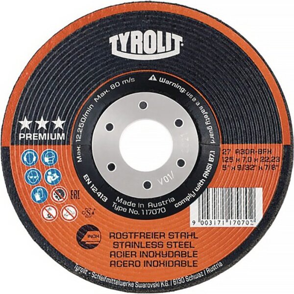 Tyrolit Schruppscheibe PREMIUM D125xS7mm Körnung 30 gekröpft Bohrung 22,23 mm