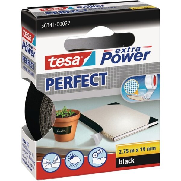 Tesa Gewebeband extra Power® 56341 schwarz Länge 2,75 m Breite 19 mm Rolle