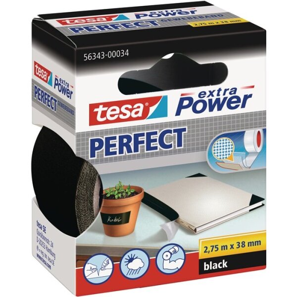 Tesa Gewebeband extra Power® 56343 schwarz Länge 2,75 m Breite 38 mm Rolle