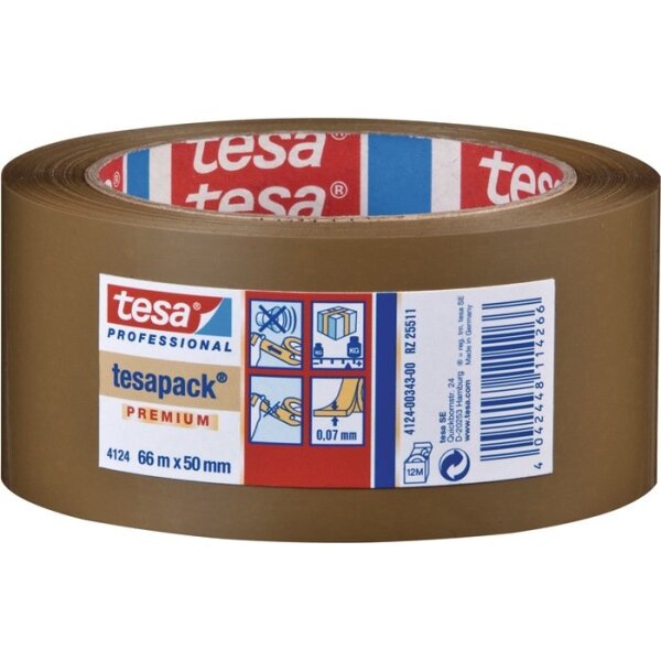 Tesa Verpackungsklebeband PVC tesapack® 4124 chamois Länge 66 m Breite 50 mm Rolle