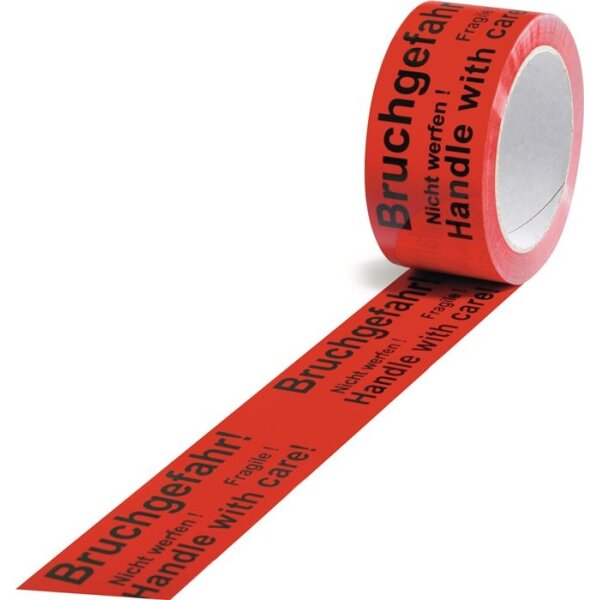 Transpak Warnklebeband PP Bruchgefahr Länge 66 m, Breite 50 mm rot Rolle