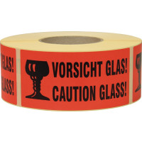 Hinweisetikett Vorsicht Glas L.145 mm,B.70mm rot 1000...