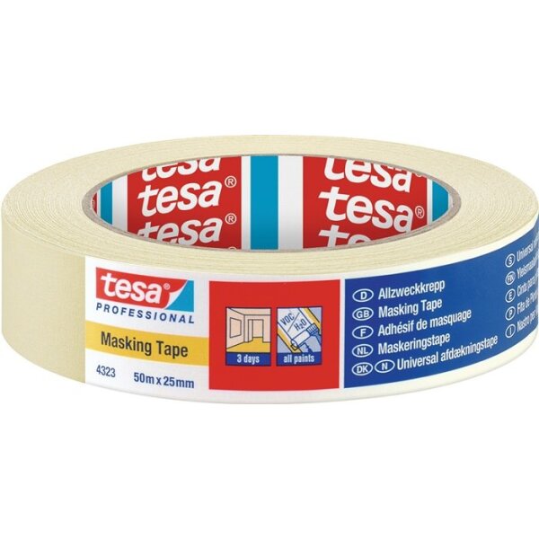 Tesa Kreppband 4323 leicht gekreppt hellbeige Länge 50 m Breite 25 mm Rolle