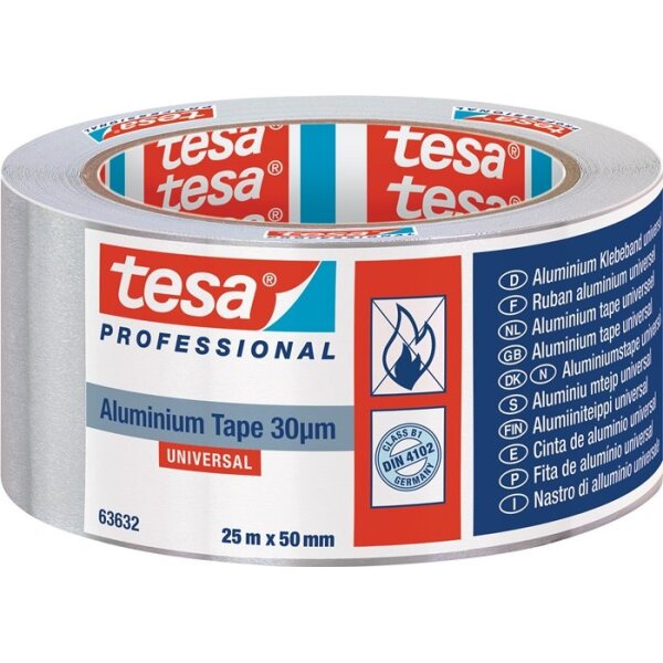 Tesa Aluminiumklebeband Universal 63632 mit Liner Länge 25 m Breite 50 mm Rolle