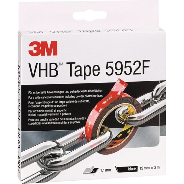 3m Montageband VHB Tape 5952F schwarz Länge 3 m Breite 19 mm Rolle