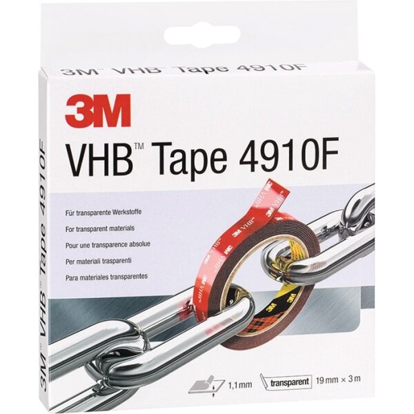 3m Montageband VHB Tape 4910F transparent Länge 3 m Breite 19 mm Rolle