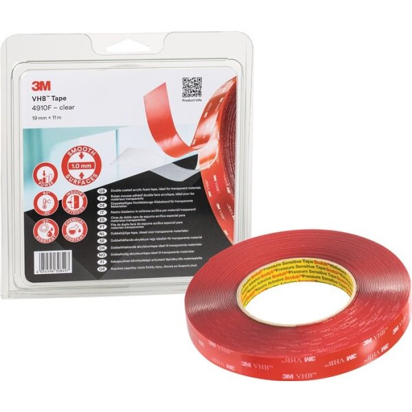 3m Montageband VHB Tape 4910F transparent Länge 11 m Breite 19 mm Rolle