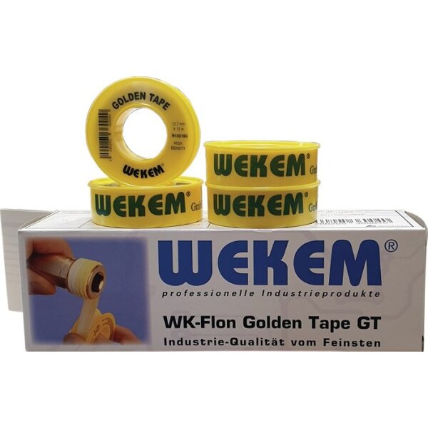 Wekem PTFE Dichtband Golden Tape L12 m B12,7 mm D0,1 mm gelb 1 g/cm³ Spule