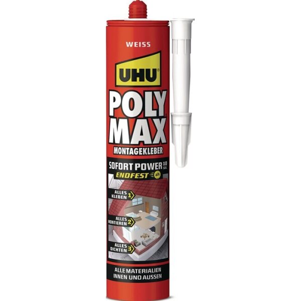 Uhu Kleb- und Dichtstoff POLY MAX 10 SEK SOFORT POWER weiß 440 g Kartusche