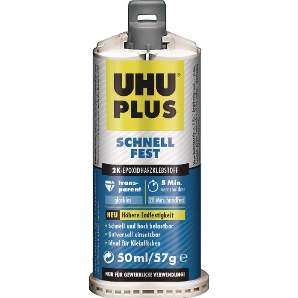 Uhu 2K-Epoxidharzklebstoff PLUS SCHNELLFEST 57 g farblos Doppelkartusche