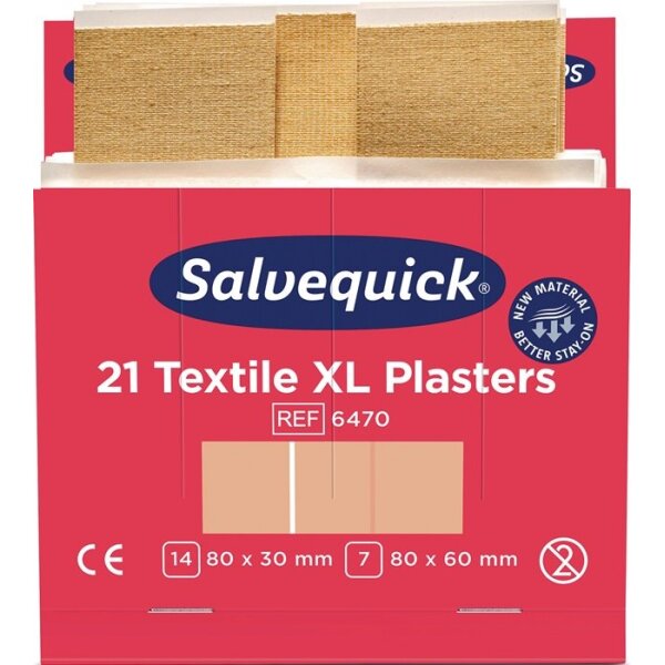 Salvequick Pflasterstrips Salvequick Textilpflaster extra groß 6 Nachfüllpack je 21 St.
