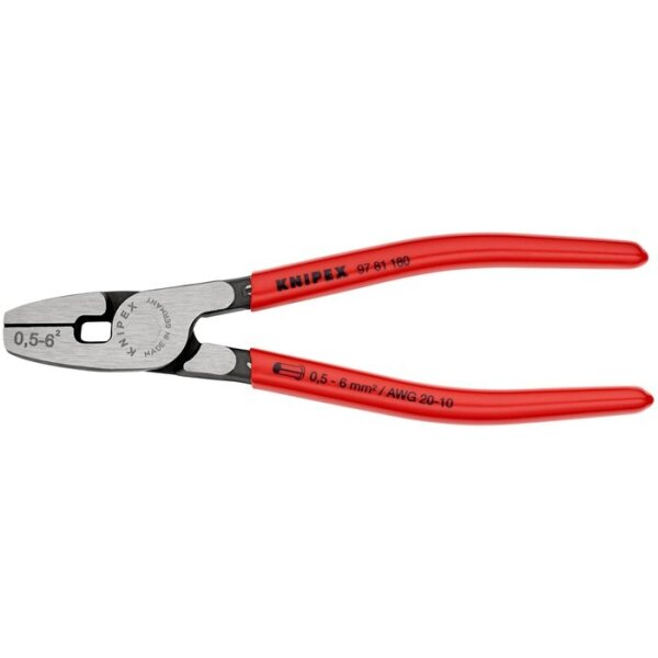 Knipex Aderendhülsenzange Gesamtlänge 180 mm 0,5 - 6,0 (AWG 20 - 10) mm² poliert Kunststoffüberzug für Aderendhülsen