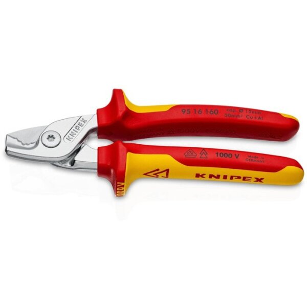 Knipex Kabelschere Länge 160 mm Kopf verchromt VDE Mehrkomponenten-Hüllen Form 1