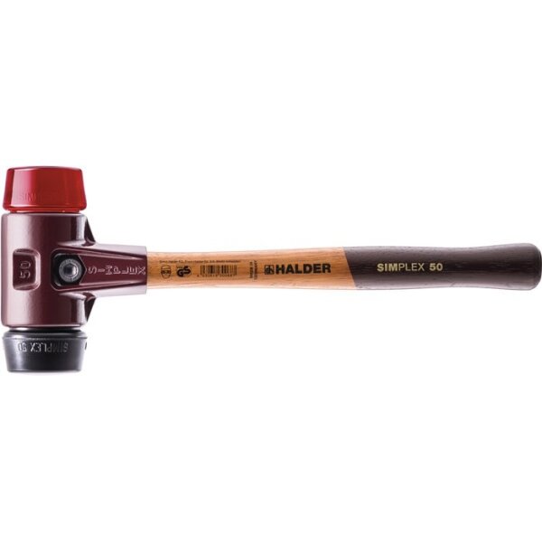 Halder Schonhammer SIMPLEX Länge 405 mm Kopf-Ø 60 mm mittelhart/hart Holz Gummi schwarz/Plastik rot