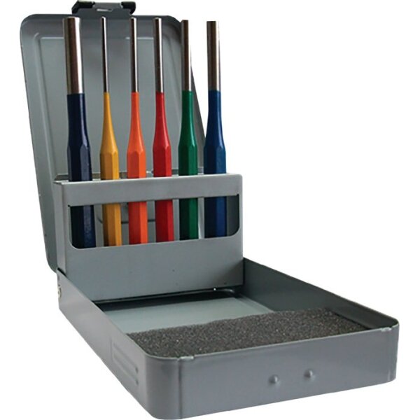 Promat Splintentreibersatz 6 teilig 3-4-5-6-8-10 mm mehrfarbig Metallkassette