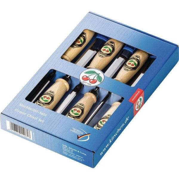 Kirschen Stechbeitelsatz 6,10,12,16,20,26 mm Weißbuchenheft Ulmer Form 6-teilig Karton