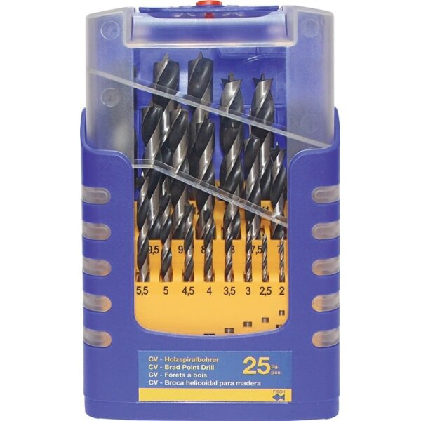 Fisch-tools Holzspiralbohrersatz 012K 25-teilig Ø 1 - 13 mm 0,5mm steigend CV-Stahl