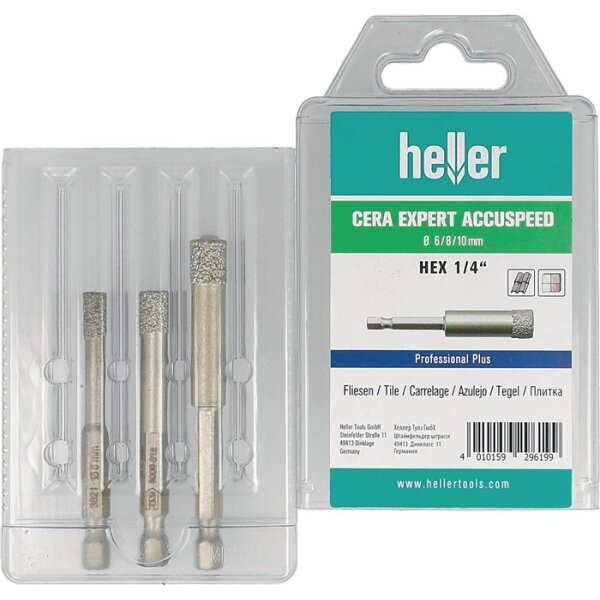 Heller Feinsteinzeugbohrer Cera Expert Accuspeed 3-teilig Ø 6, 8, 10 mm Schaft 6-kant