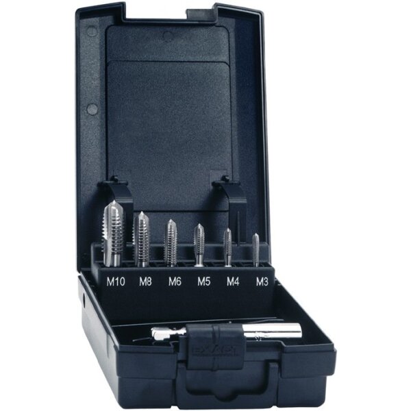 Exact Gewindebohrerbitsatz DIN 3126 M3-M10 7-teilig HSSG Kunststoffbox