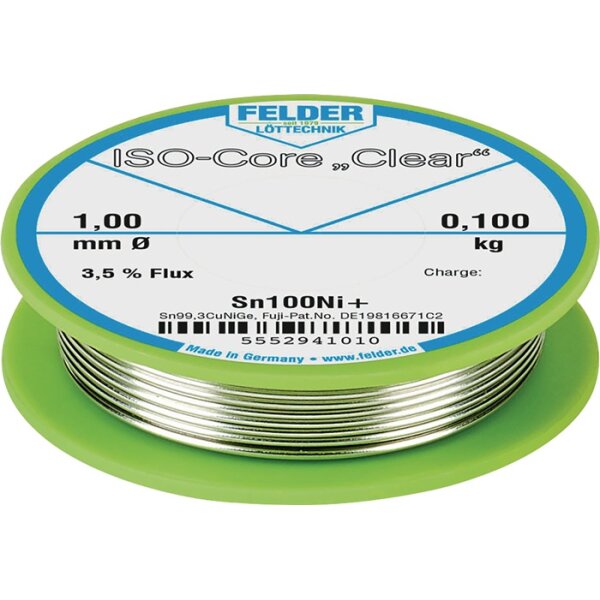 Lötdraht ISO-Core® Clear 2mm 100g Sn100Ni+ FELDER