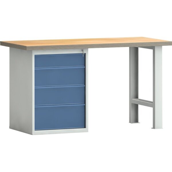 Klw-lutz betriebseinrichtungen Werkbank PW 700 B1500xT700xH840mm Buche Multiplex lichtgrau / brillantblau 4 Schubl.
