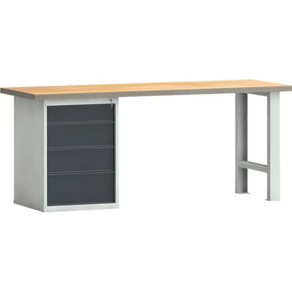 Klw-lutz betriebseinrichtungen Werkbank PW 700 B2000xT700xH840mm Buche Multiplex lichtgrau / anthrazitgrau 4 Schubl.