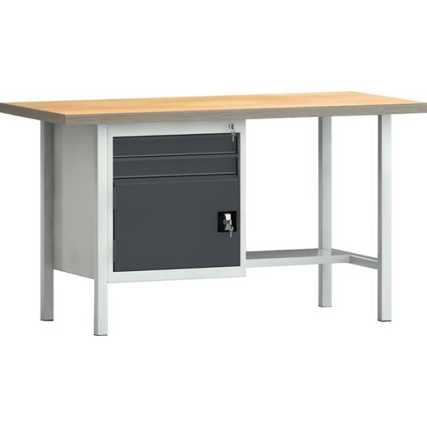 Klw-lutz betriebseinrichtungen Werkbank PW 700 B1500xT700xH840mm Buche Multiplex lichtgrau / anthrazitgrau 2 Schubl. 1 Tür