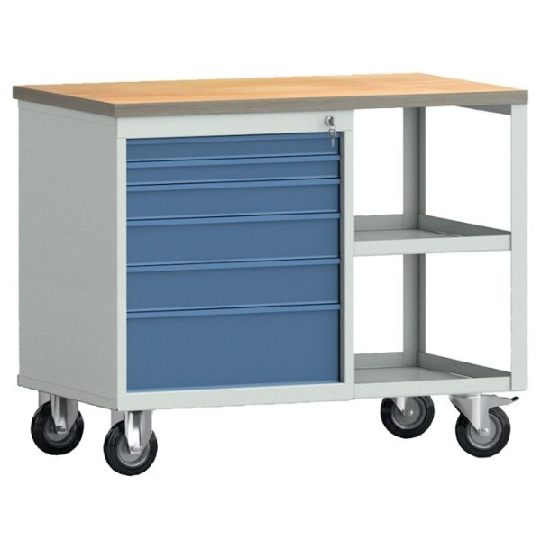 Klw-lutz betriebseinrichtungen Werkbank PW 700 B1000xT620xH805mm Buche Multiplex lichtgrau / brillantblau 6 Schubl.