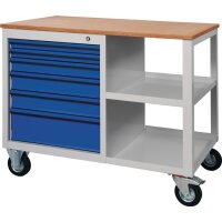 Klw-lutz betriebseinrichtungen Werkbank PW 700 B1000xT620xH805mm Buche Multiplex lichtgrau / enzianblau 6 Schubl.