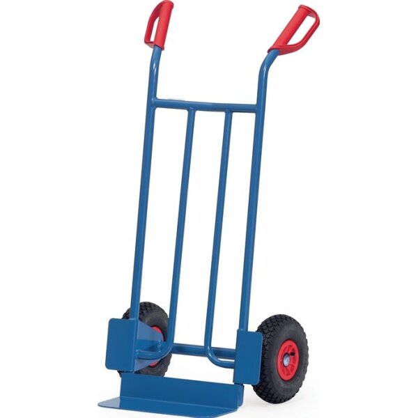 Fetra Sackkarre Höhe 1150 mm Schaufel-L150xB400mm Luft-Bereifung Tragfähigkeit 250 kg brillantblau, RAL 5007