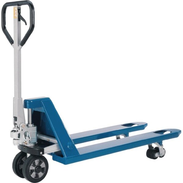 Pfaff Gabelhubwagen Gabel-L. 1150 mm Trgf. 2500 kg Stahl himmelblau, RAL 5015 Vollgummi/PUR