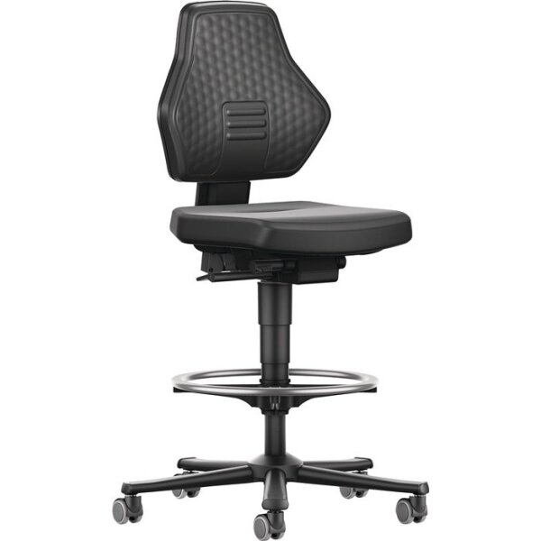Bimos Arbeitsdrehstuhl Air Flow Rollen + Fußring Kunstlederpolster schwarz 610-890 mm