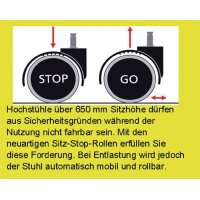 Bimos Drehhocker Sitz-Stop-Rollen + Fußring Supertec-Gewebe grau Sitzhöhenverstellung 510-780 mm