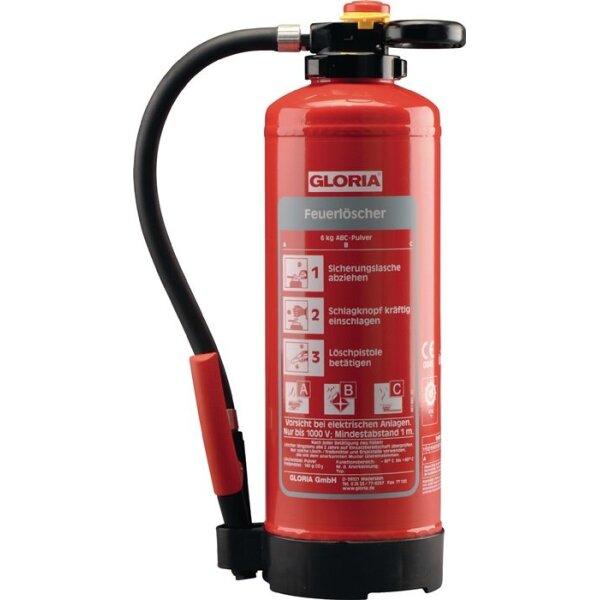 Gloria Auflade-Pulverfeuerlöscher 12 kg wiederaufladbar Brandklasse A 55 A 233 B C mit Wandhalter