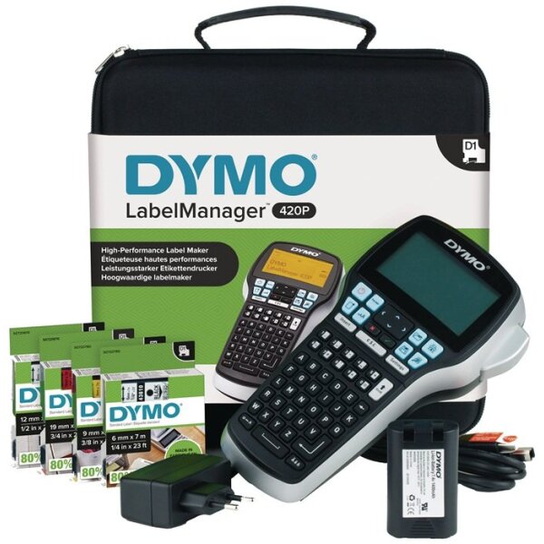 Dymo Beschriftungsgerät Label MANAGER 420 P Schriftbandbreiten 6, 9, 12, 19 mm Kofferset Breite x Länge