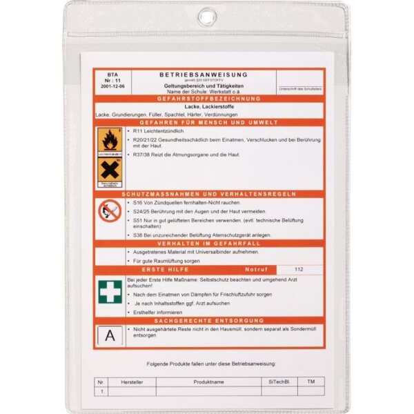 Durable Aushangtasche DIN A4 transparent PP-Folie, dokumentenecht mit Öse 10St./VE